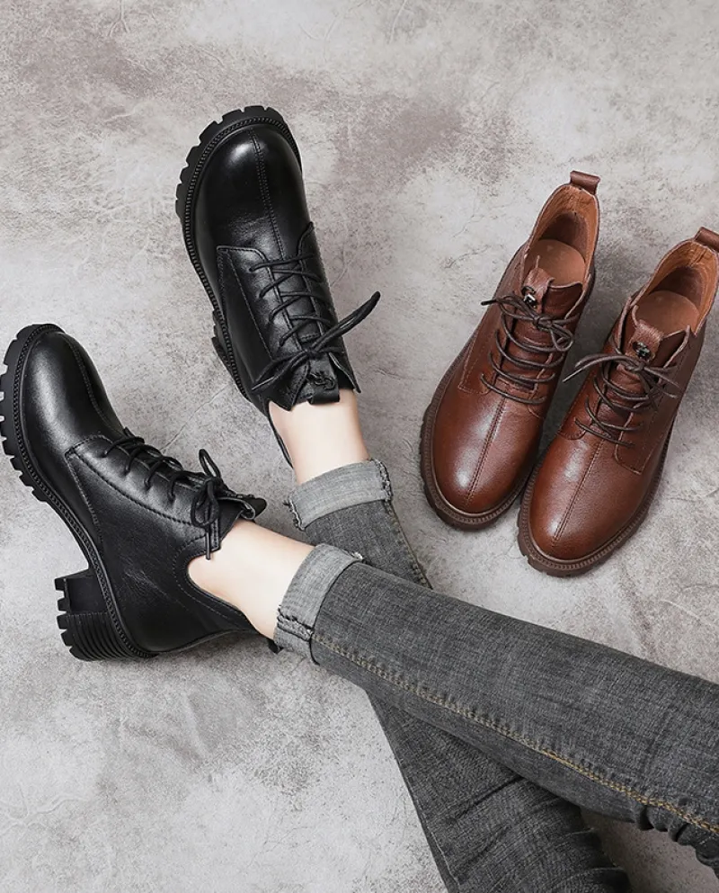 Autunno e inverno nuovi stivali corti da donna in pelle bovina con strato superiore stile retrò stivali con suola morbida con ta