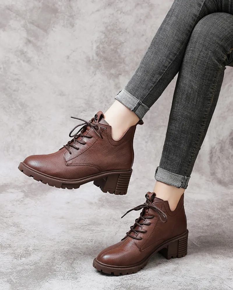 Autunno e inverno nuovi stivali corti da donna in pelle bovina con strato superiore stile retrò stivali con suola morbida con ta