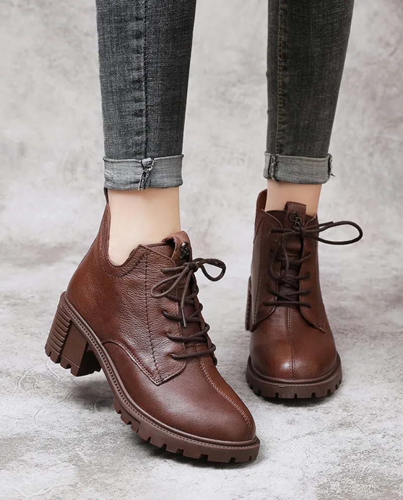 Autunno e inverno nuovi stivali corti da donna in pelle bovina con strato superiore stile retrò stivali con suola morbida con ta