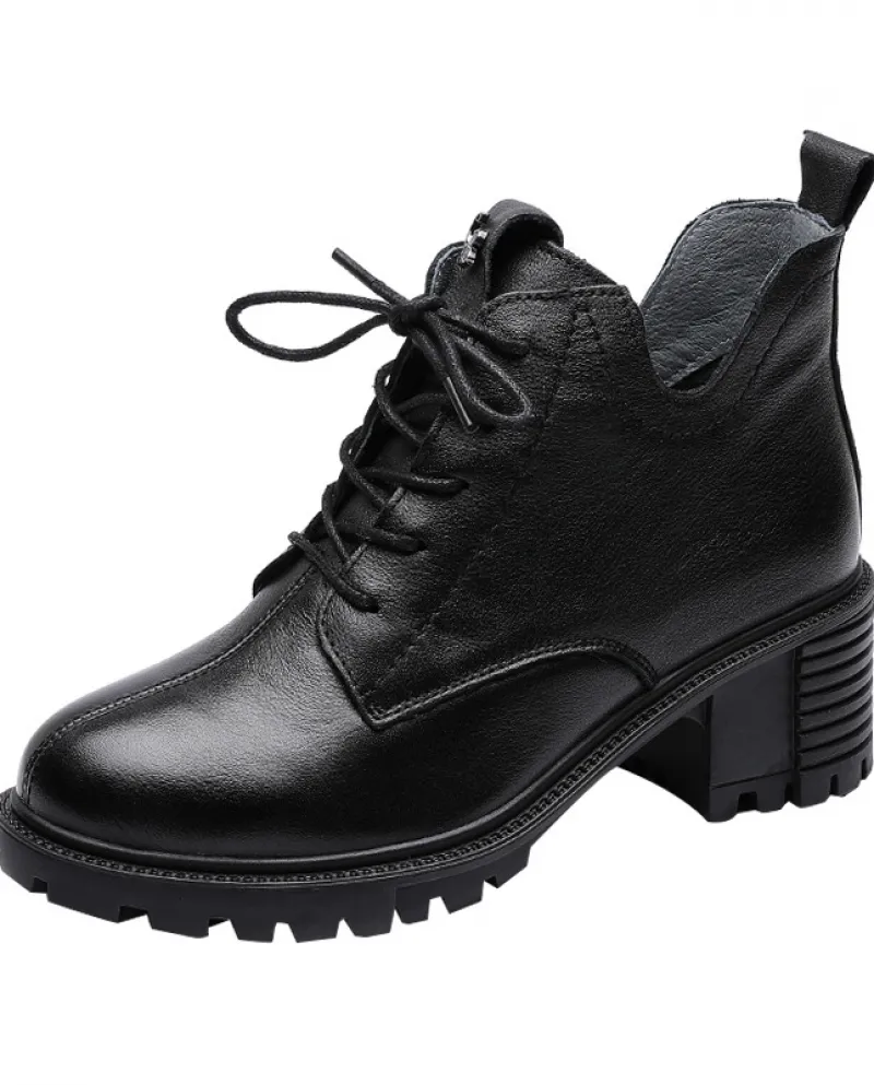 Autunno e inverno nuovi stivali corti da donna in pelle bovina con strato superiore stile retrò stivali con suola morbida con ta