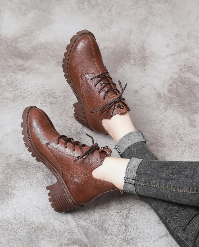 Autunno e inverno nuovi stivali corti da donna in pelle bovina con strato superiore stile retrò stivali con suola morbida con ta