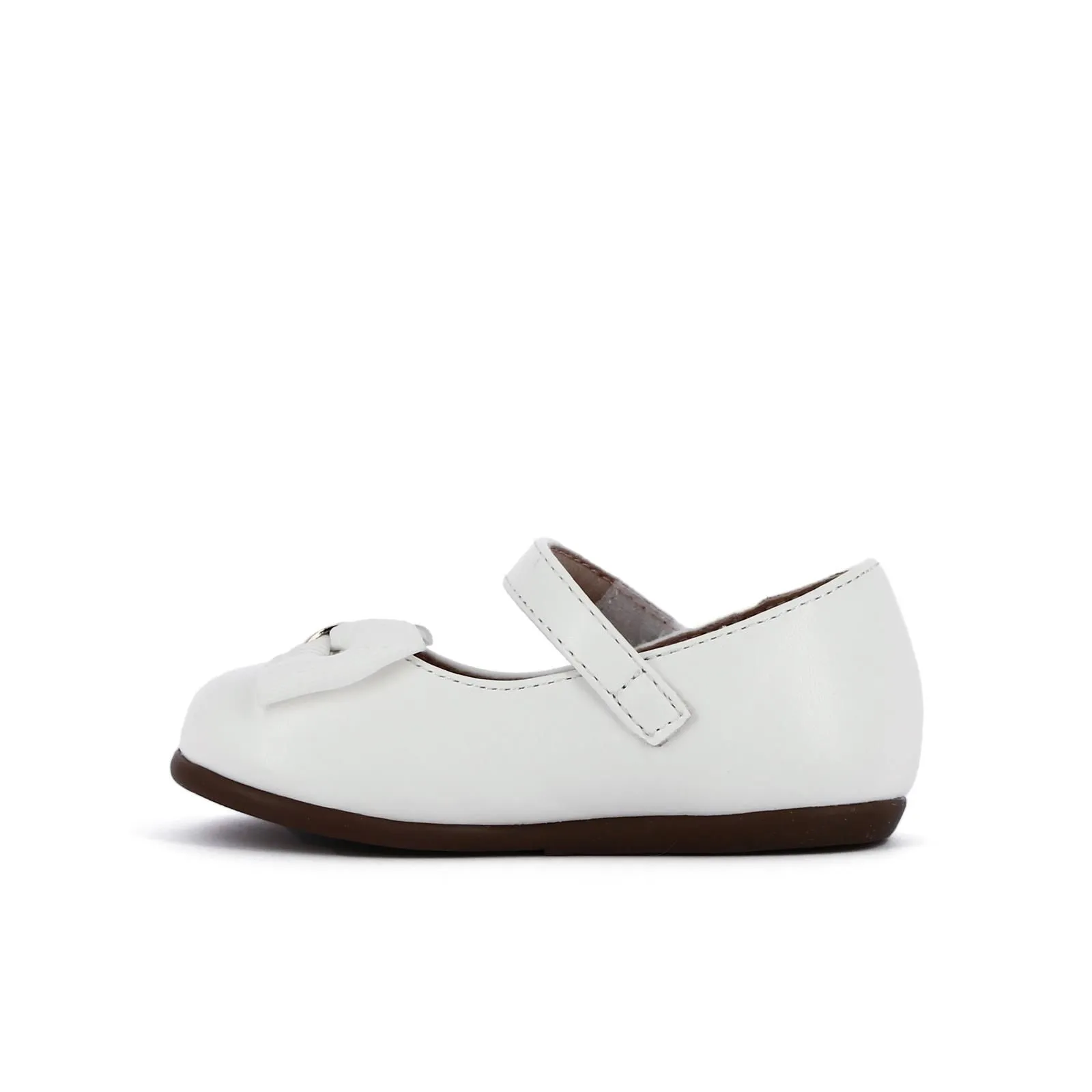 Ballerine bianche modello mary jane con velcro e fiocco da bimba