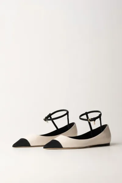 Ballerine in nappa con puntalino Burro/Nero
