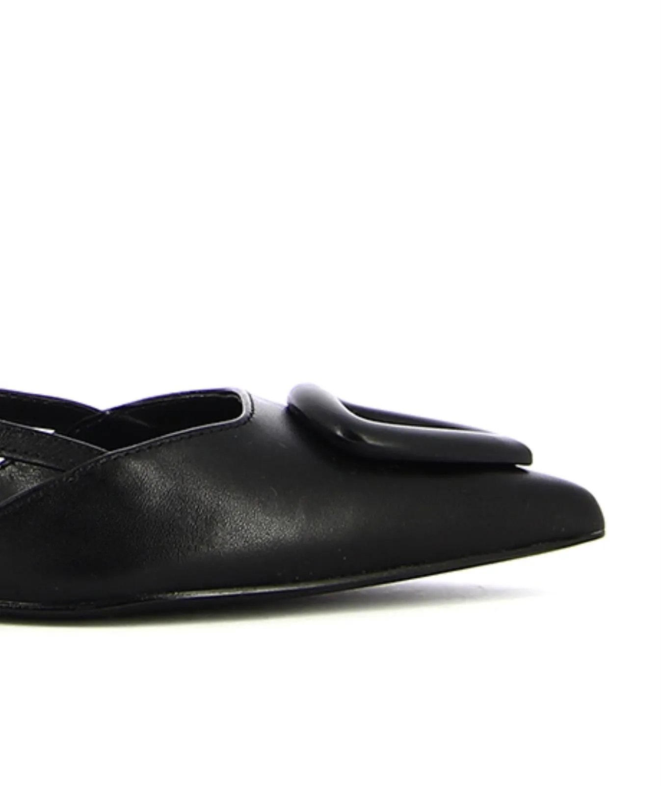 Ballerine nere in pelle a punta con applicazione e tacco basso