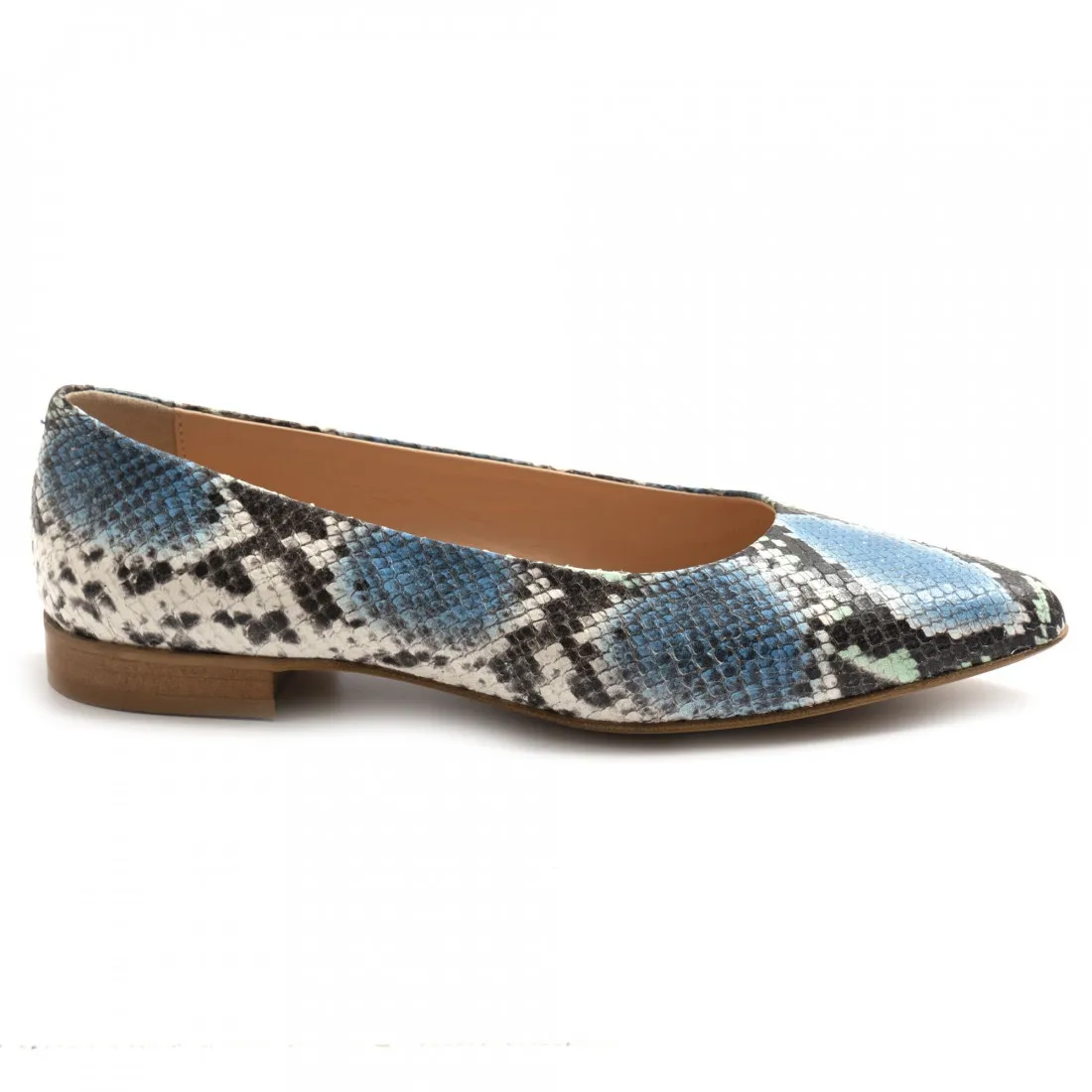 Ballerine Sangiorgio in pelle stampa pitonata azzurra