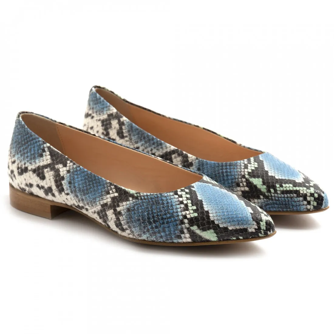 Ballerine Sangiorgio in pelle stampa pitonata azzurra