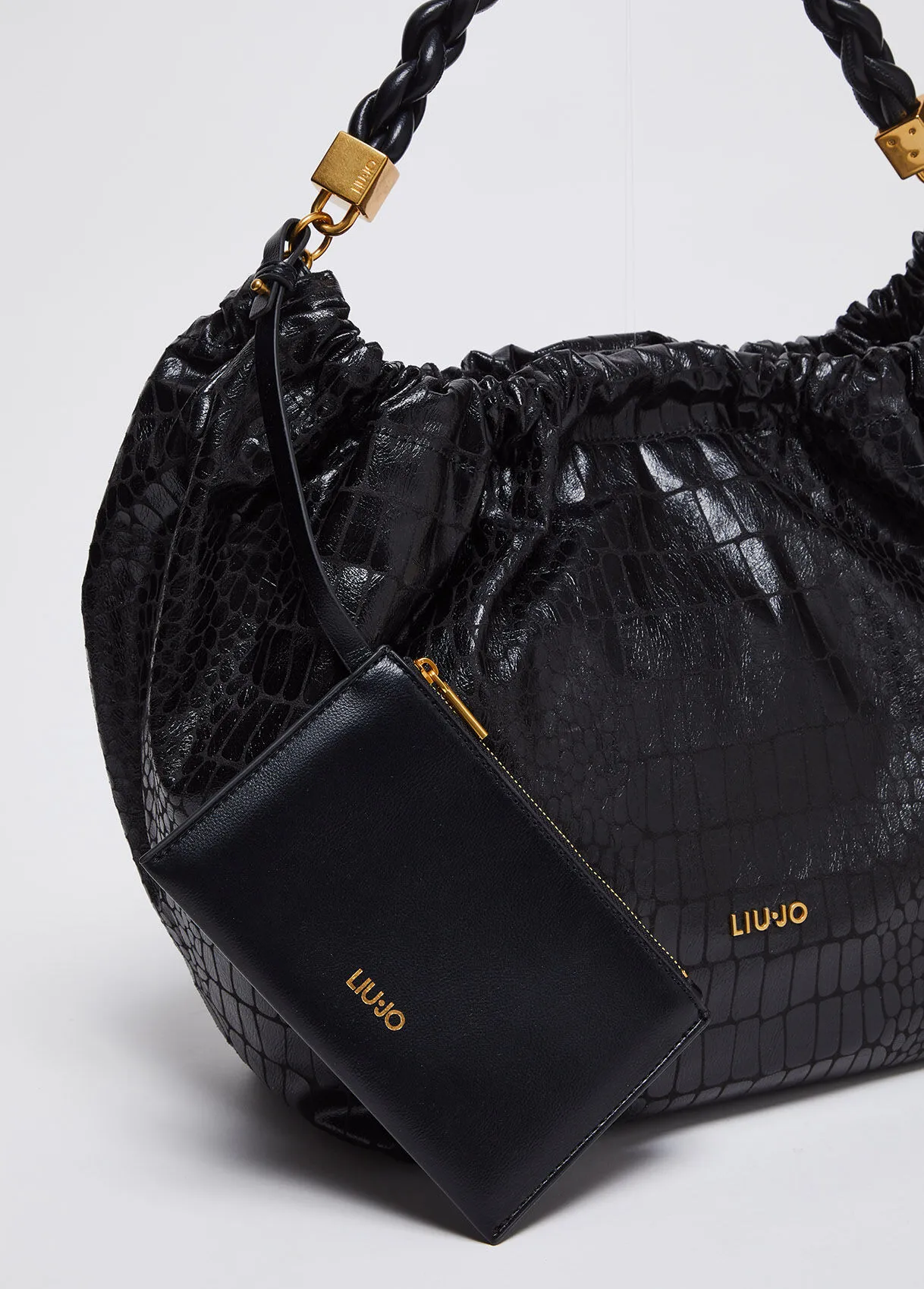 Borsa a mano con stampa coccodrillo