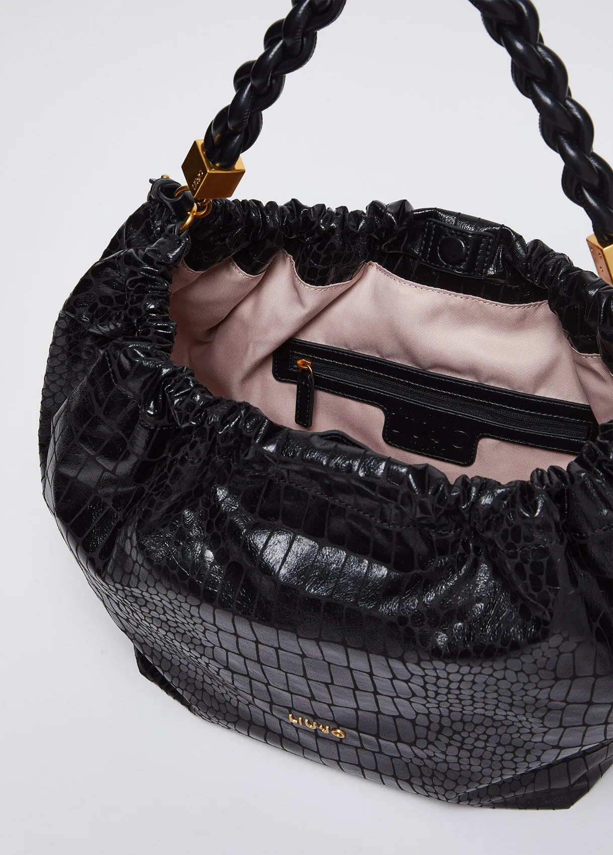 Borsa a mano con stampa coccodrillo