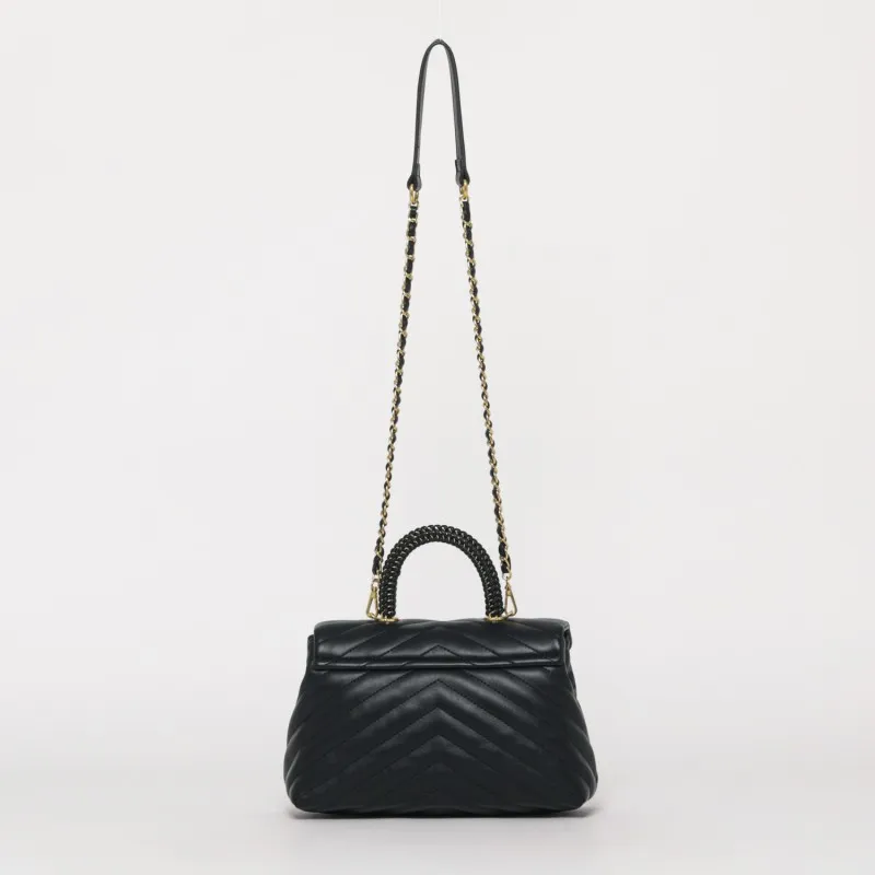BORSA A MANO TRAPUNTATA A V NERO GRANDE