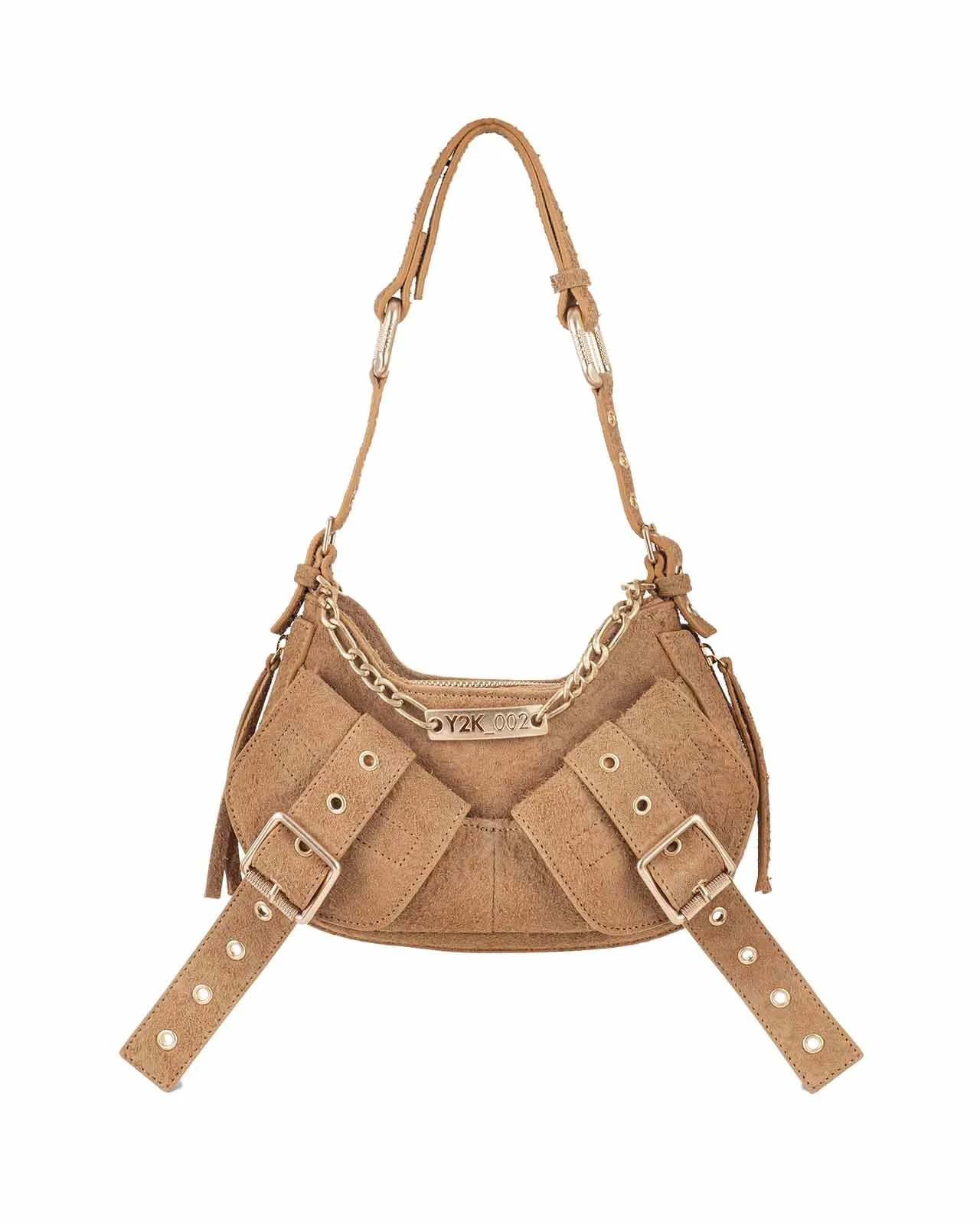 Borsa a spalla Y2K suede camel