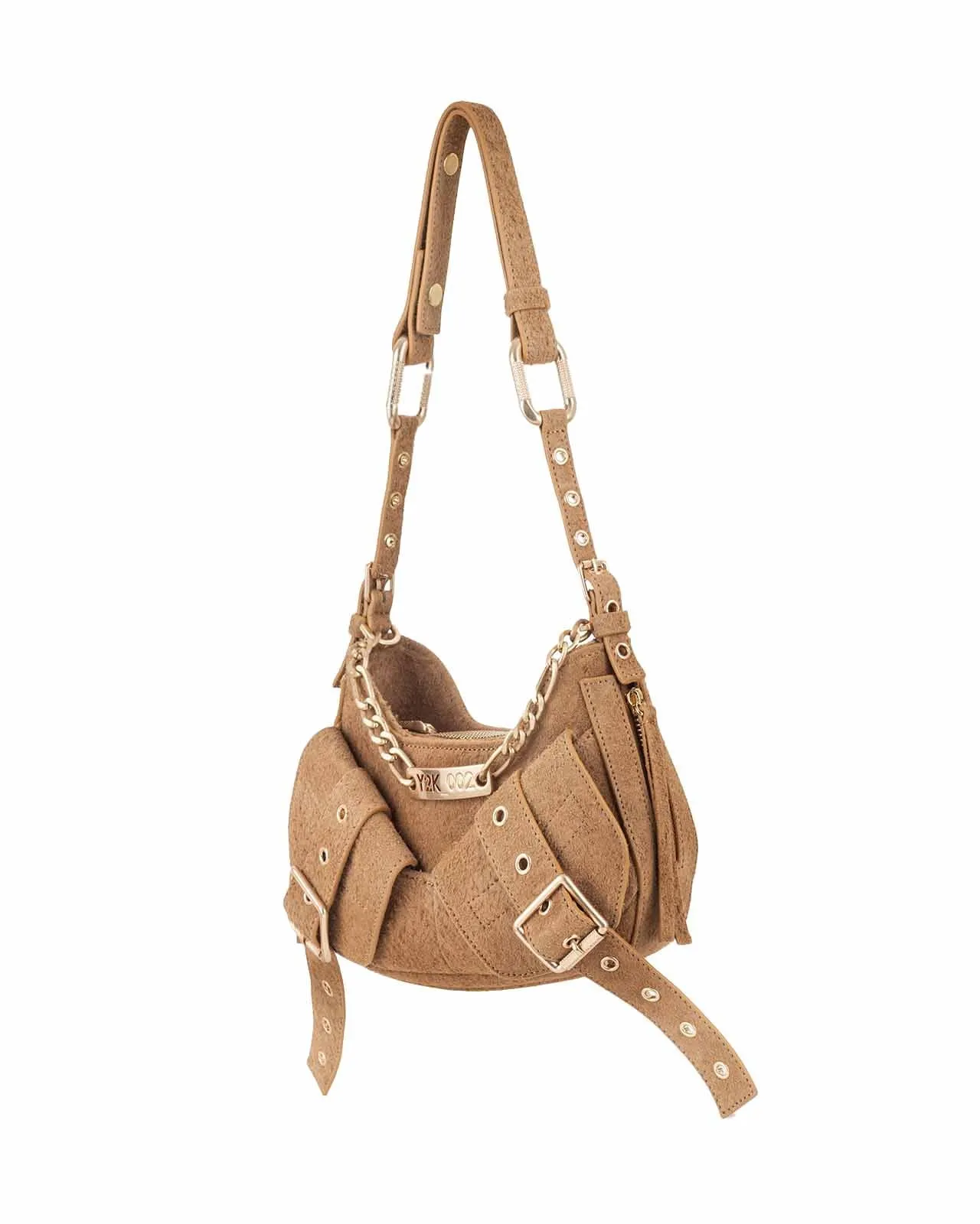 Borsa a spalla Y2K suede camel