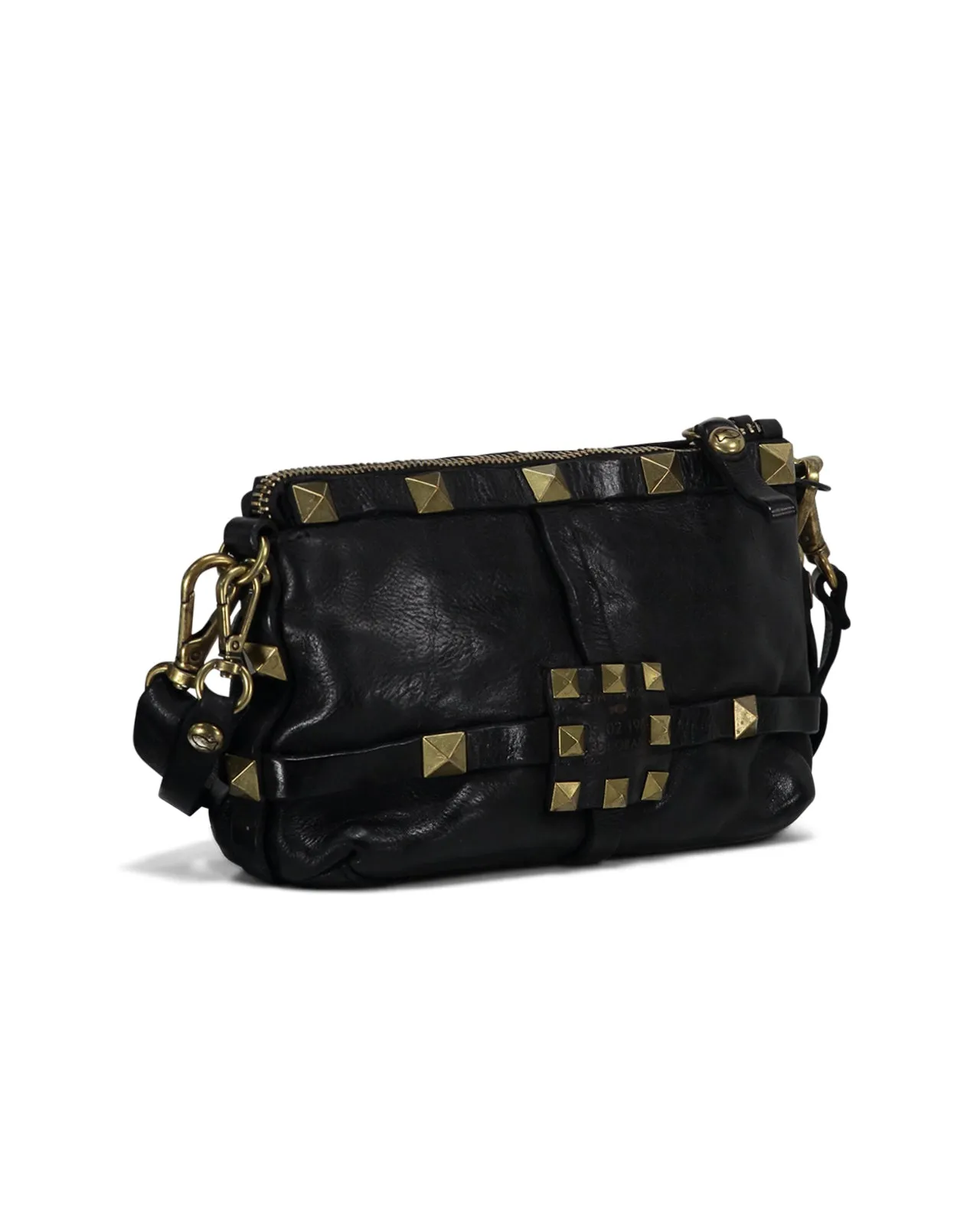 Borsa a tracolla pelle nera borchie oro
