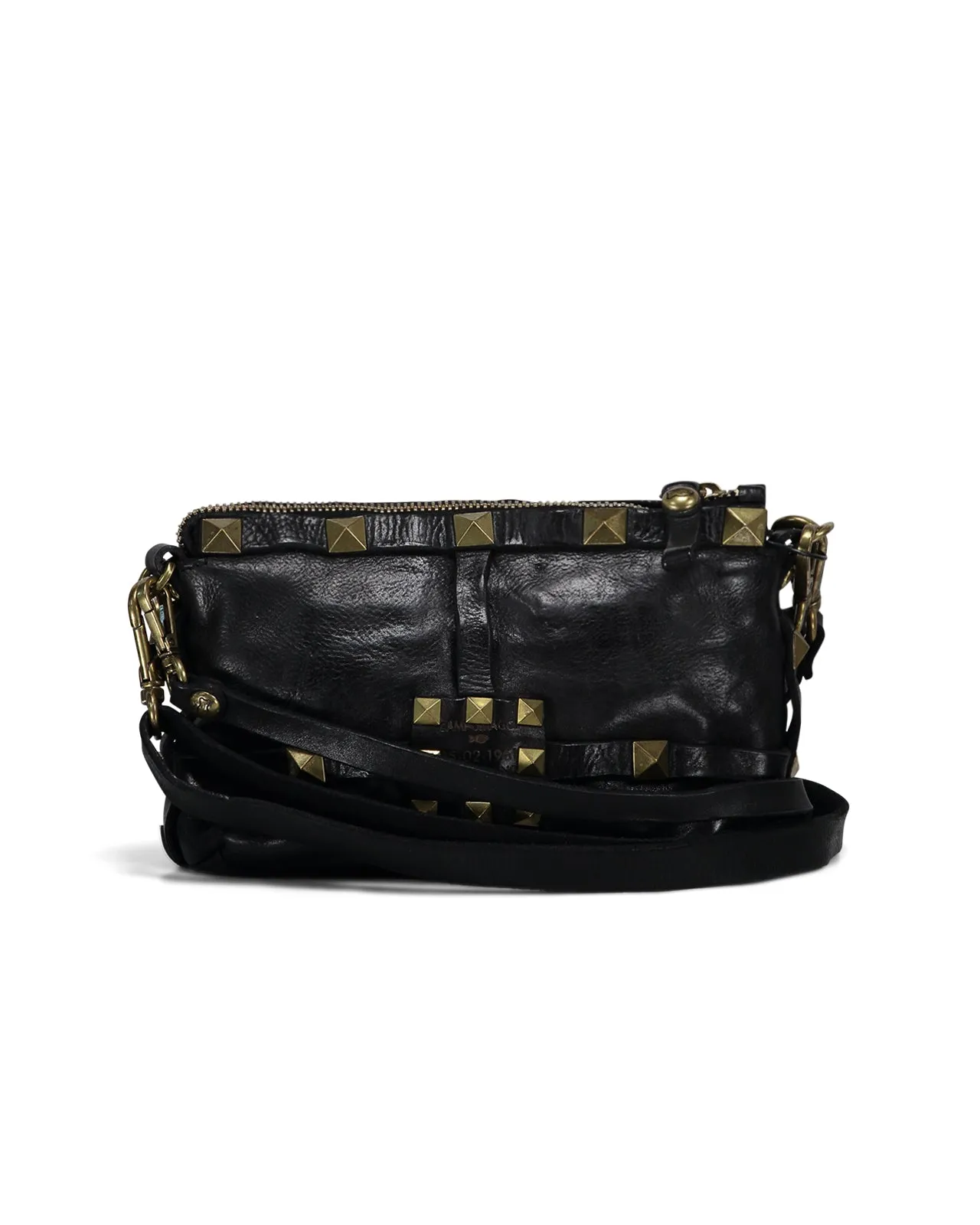 Borsa a tracolla pelle nera borchie oro