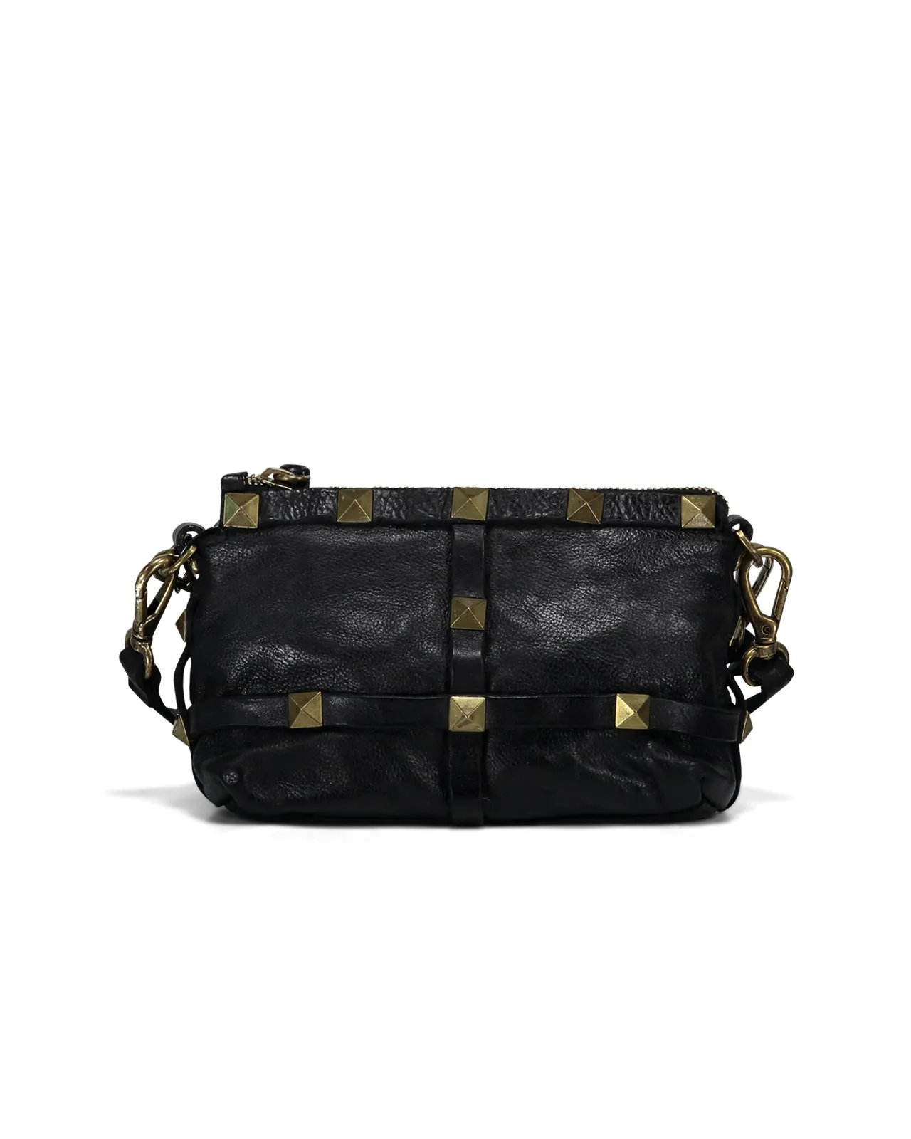 Borsa a tracolla pelle nera borchie oro