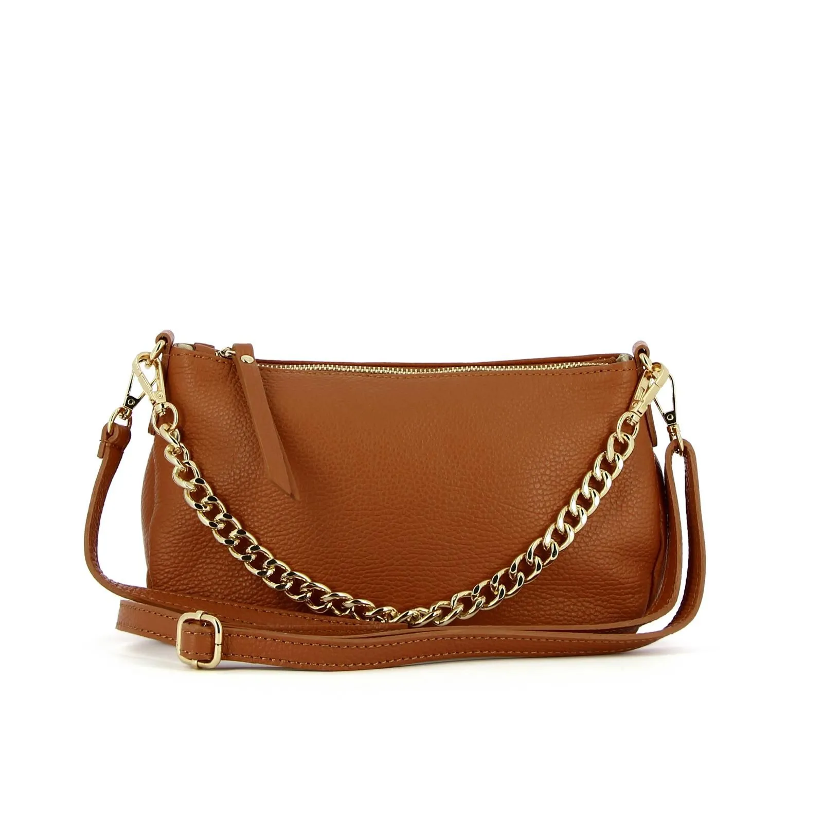 Borsa marrone in pelle con doppia tracolla removibile