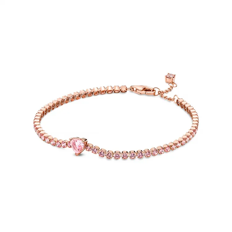 Bracciale Tennis Rosa con Cuore in Rilievo