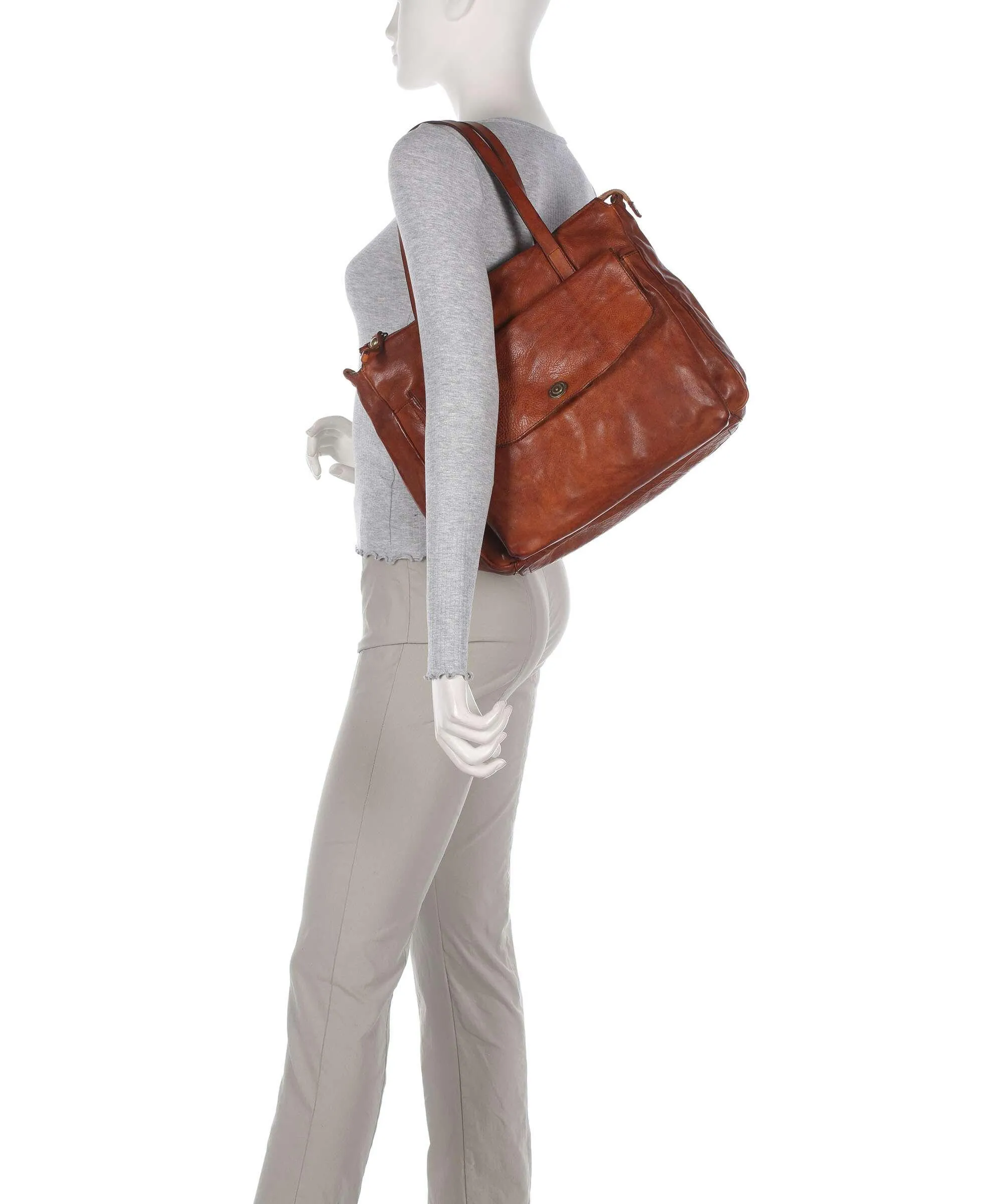  Campomaggi Borsa shopper pelle di vacchetta grana cognac  