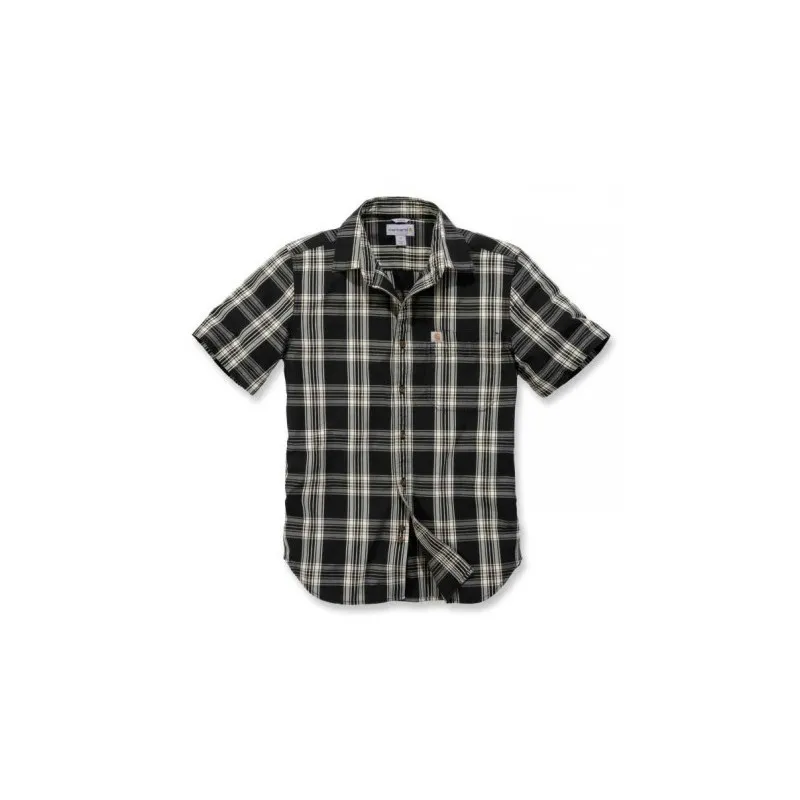 CARHARTT SHORT-SLEEVE ESSENTIAL OPEN COLLAR SHIRT PLAID BLACK