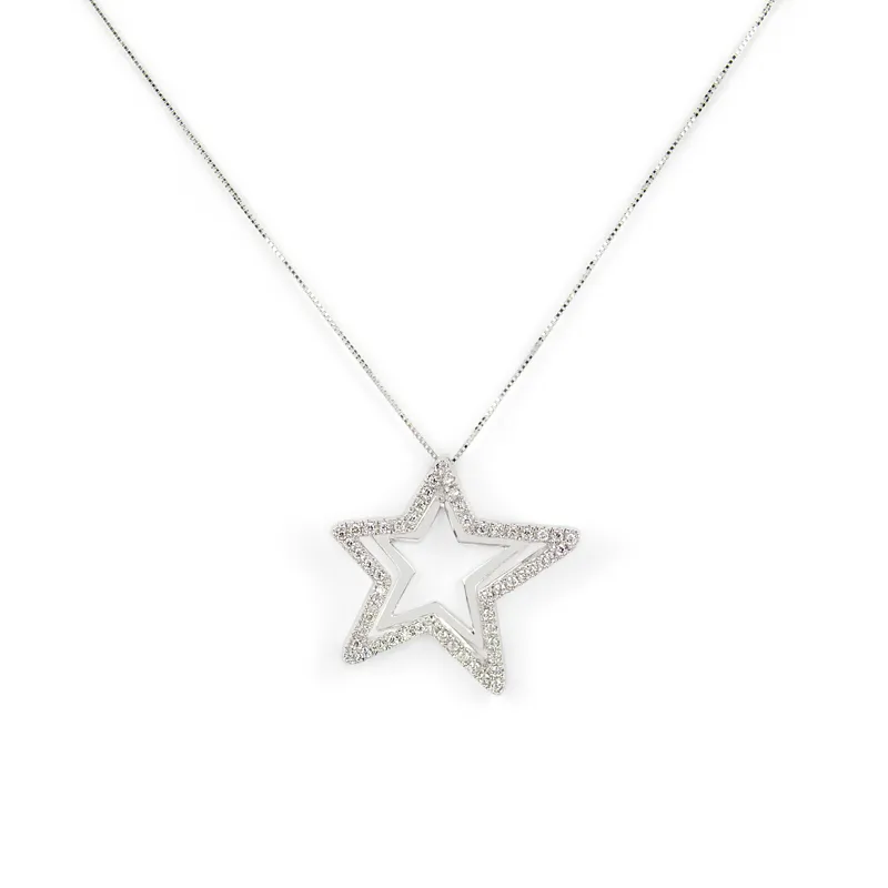 Collana con ciondolo stella di zirconi in oro bianco