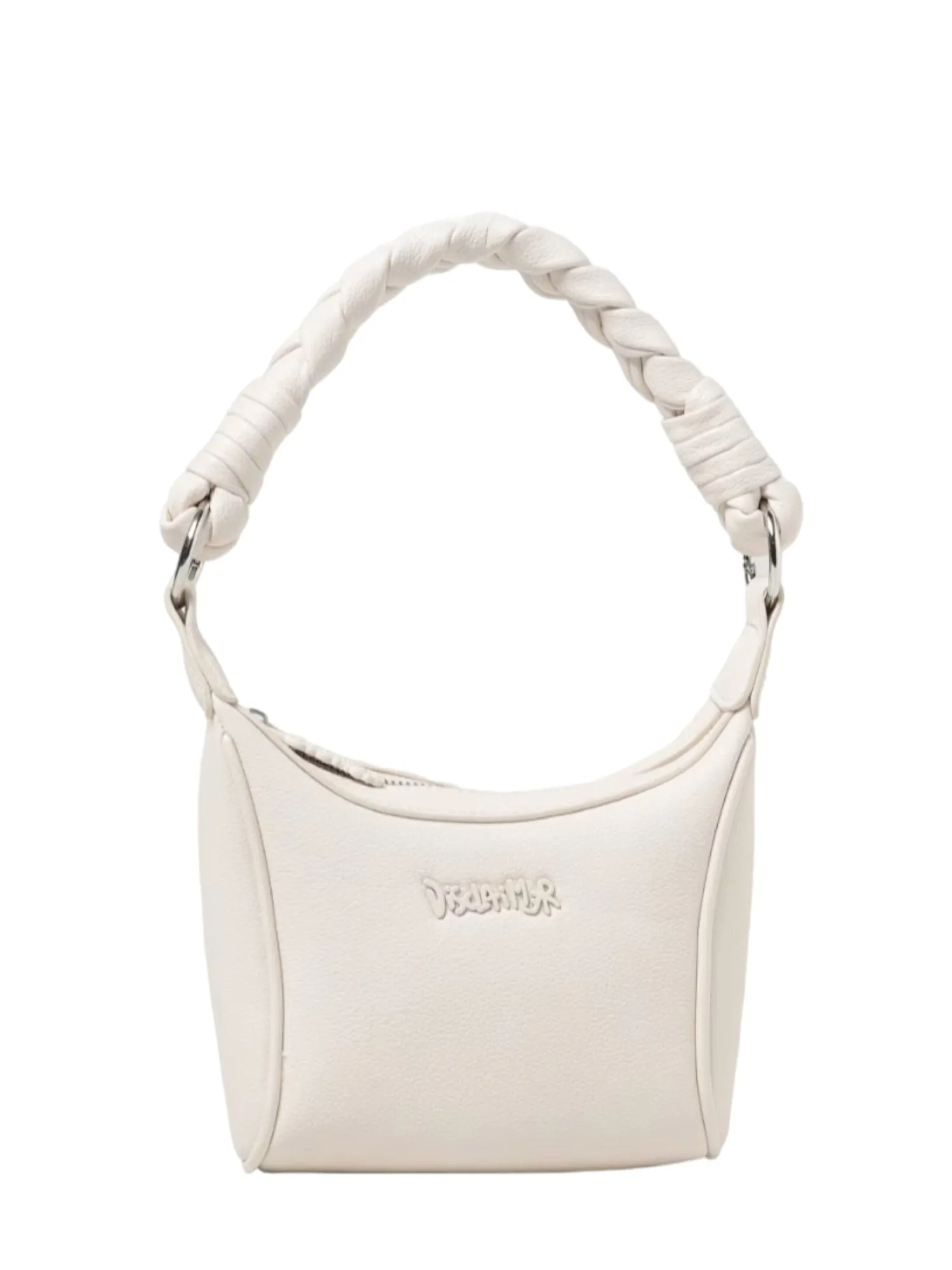 Disclaimer borsa a mano in ecopelle martellata bianco