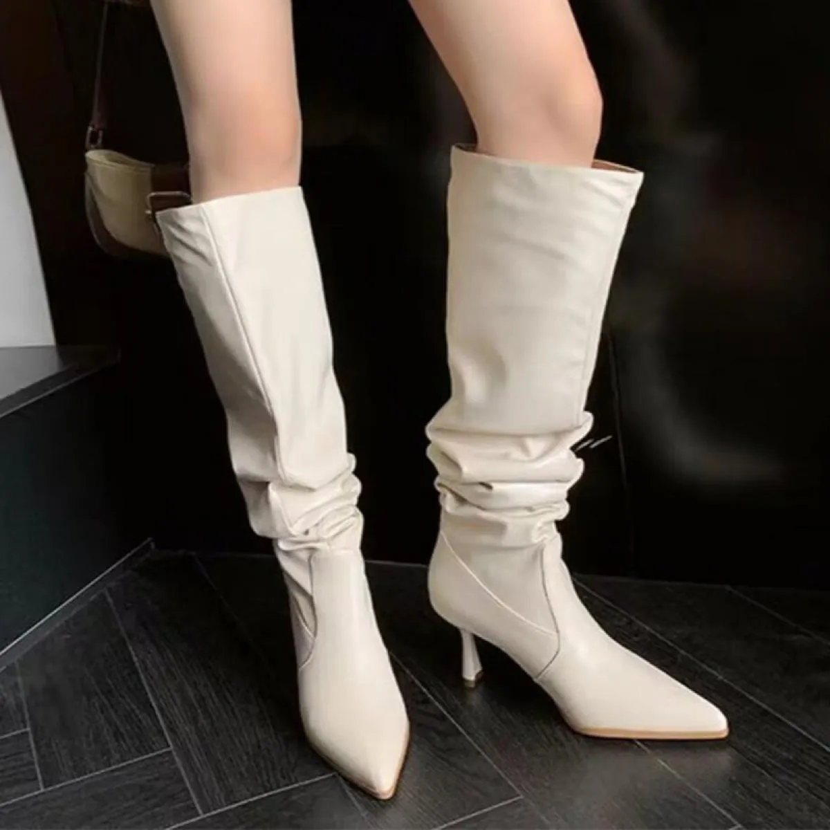 Donna Inverno Moda Stivali con tacco medio Goth Tacchi alti al ginocchio Scarpe 2023 Nuove pompe Casual Punta a punta Donna Chel
