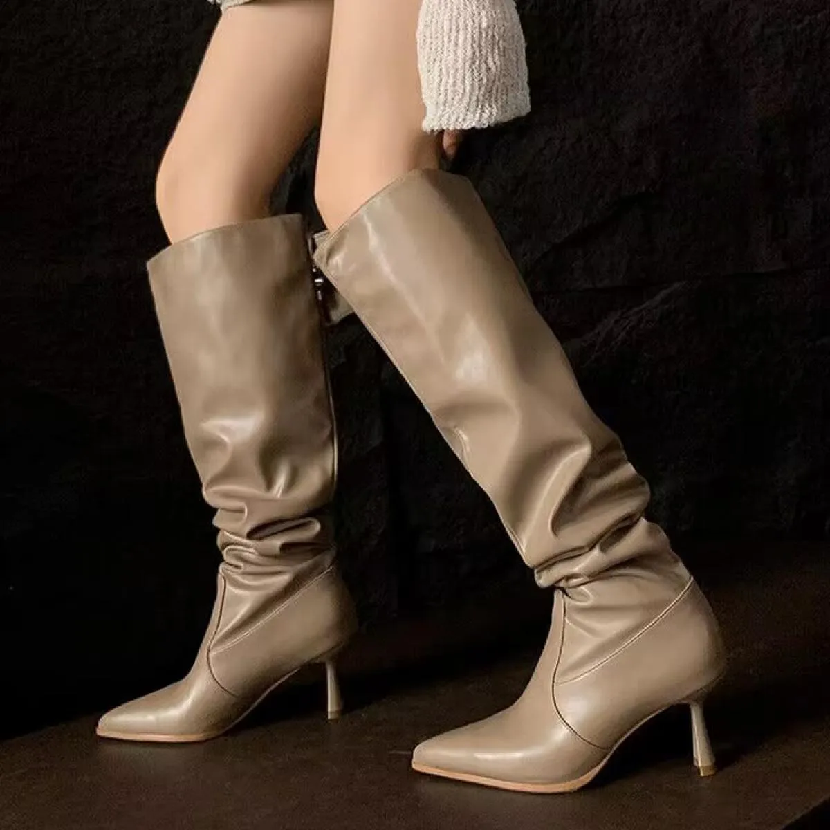 Donna Inverno Moda Stivali con tacco medio Goth Tacchi alti al ginocchio Scarpe 2023 Nuove pompe Casual Punta a punta Donna Chel