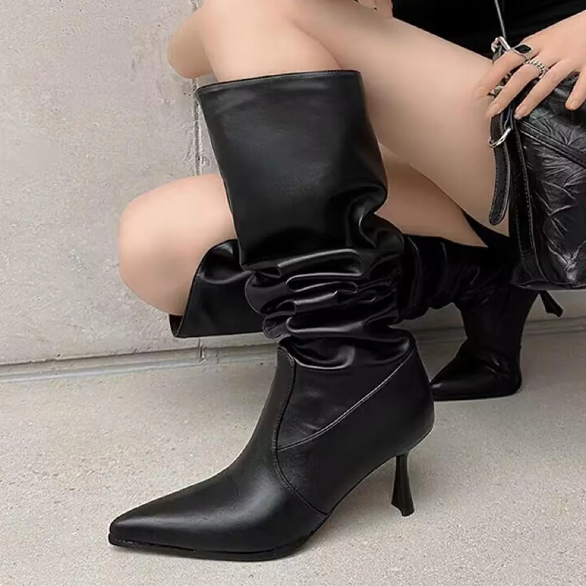 Donna Inverno Moda Stivali con tacco medio Goth Tacchi alti al ginocchio Scarpe 2023 Nuove pompe Casual Punta a punta Donna Chel