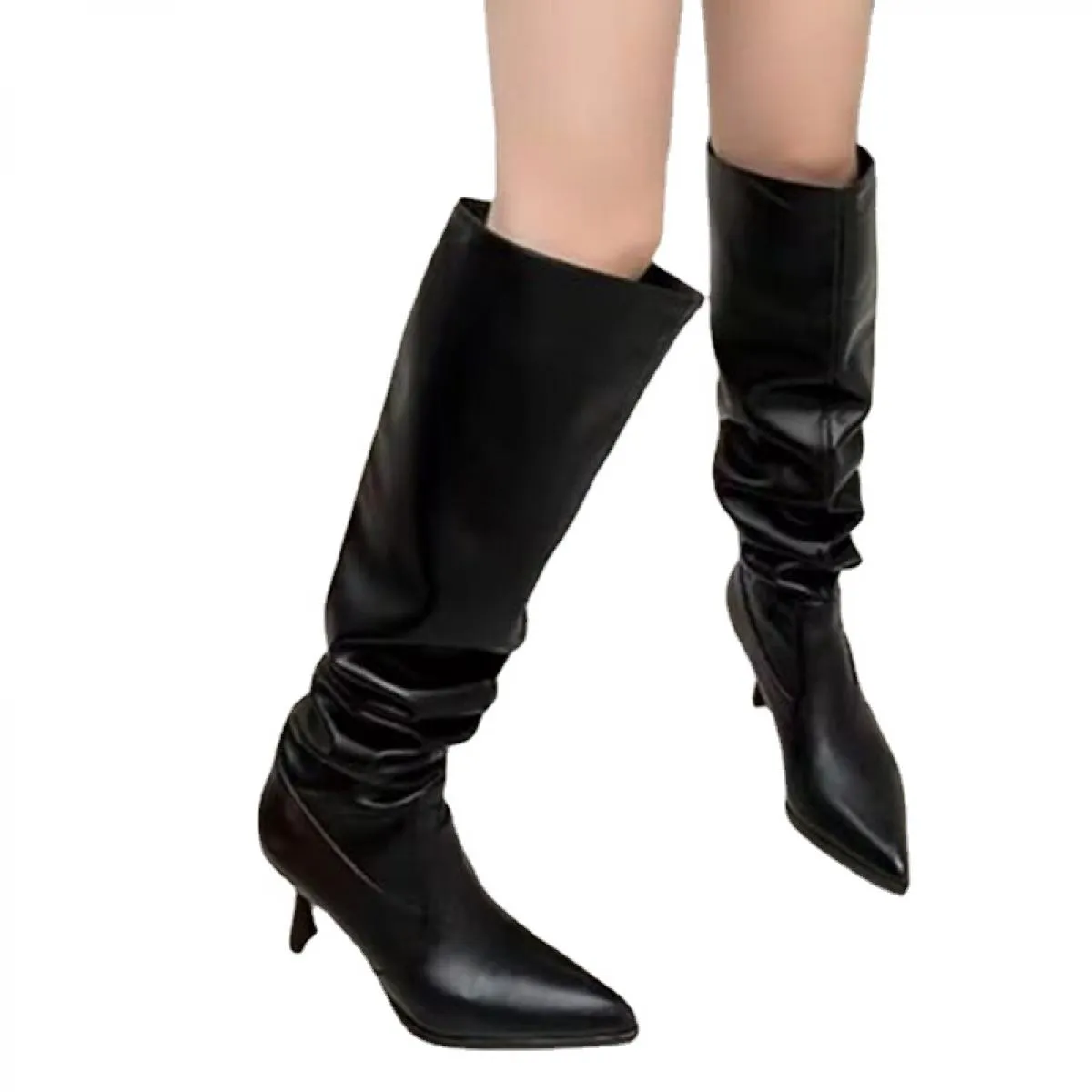 Donna Inverno Moda Stivali con tacco medio Goth Tacchi alti al ginocchio Scarpe 2023 Nuove pompe Casual Punta a punta Donna Chel