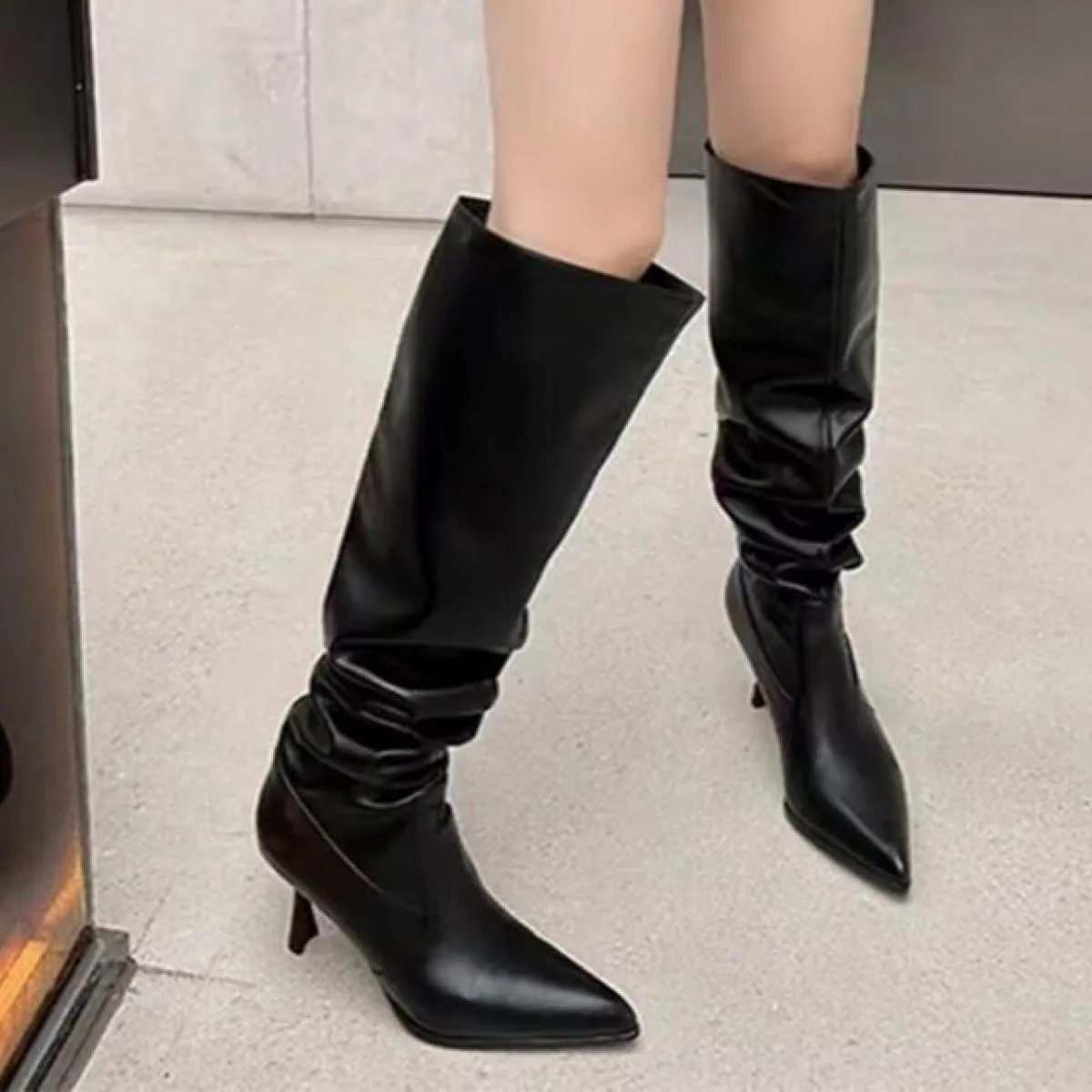 Donna Inverno Moda Stivali con tacco medio Goth Tacchi alti al ginocchio Scarpe 2023 Nuove pompe Casual Punta a punta Donna Chel