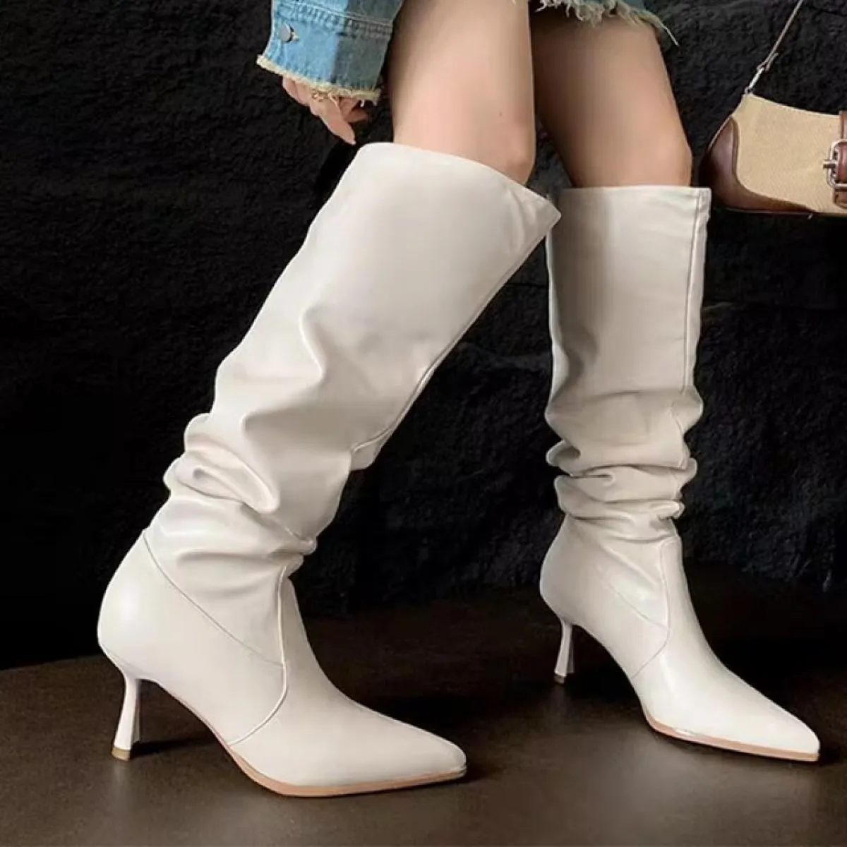 Donna Inverno Moda Stivali con tacco medio Goth Tacchi alti al ginocchio Scarpe 2023 Nuove pompe Casual Punta a punta Donna Chel