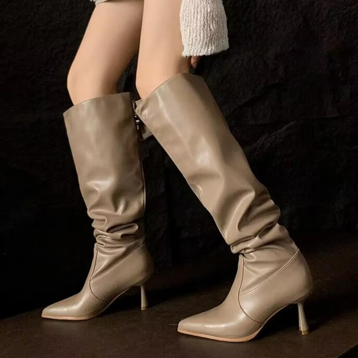 Donna Inverno Moda Stivali con tacco medio Goth Tacchi alti al ginocchio Scarpe 2023 Nuove pompe Casual Punta a punta Donna Chel