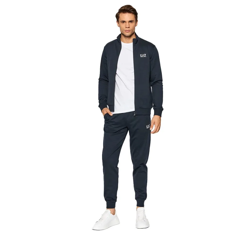 Ea7 Tuta Sportiva Con Cerniera Senza Cappuccio Blu Bianco Uomo