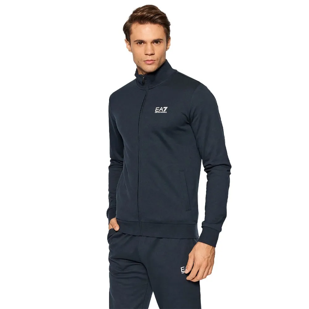 Ea7 Tuta Sportiva Con Cerniera Senza Cappuccio Blu Bianco Uomo