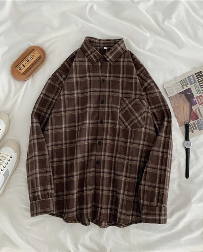 Ebaihui Camicia Donna Plaid Moda Femminile Maniche Lunghe Top Casual Vin