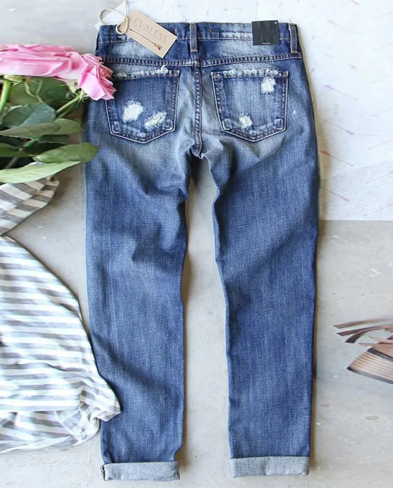Factory Direct Sales Women's Jeans Red Plaid Ripped Women's Jeans Trousers