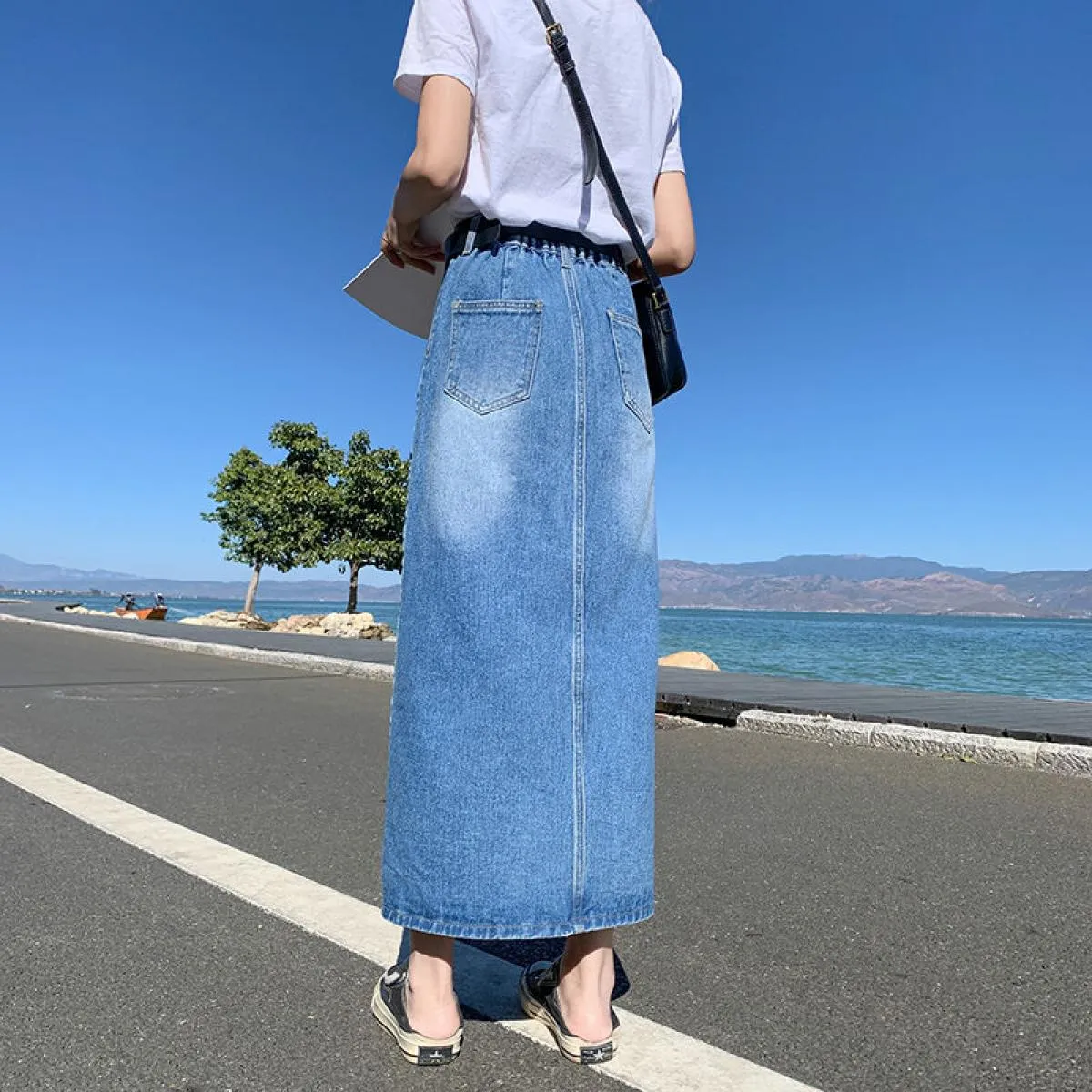Gonne di jeans midi Donna M 4xl Vita alta Lunga A Line Cowboy Stile casual Moda vintage Nuovo arrivo Primavera Estate Fald