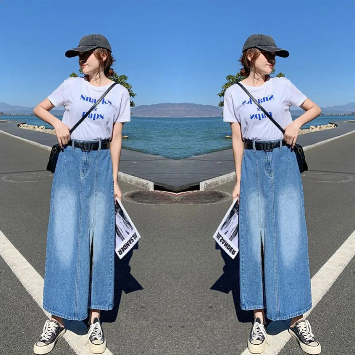 Gonne di jeans midi Donna M 4xl Vita alta Lunga A Line Cowboy Stile casual Moda vintage Nuovo arrivo Primavera Estate Fald