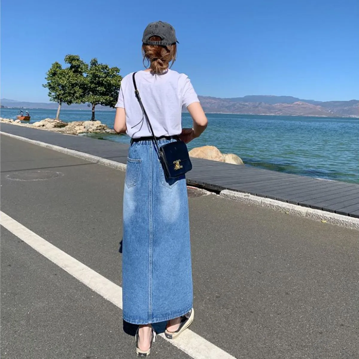 Gonne di jeans midi Donna M 4xl Vita alta Lunga A Line Cowboy Stile casual Moda vintage Nuovo arrivo Primavera Estate Fald