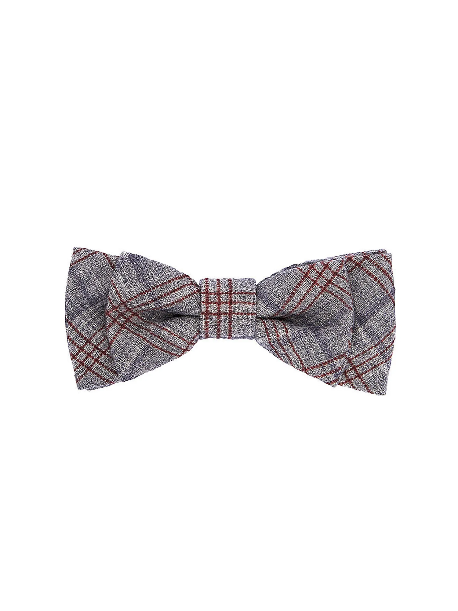 Grey and red plaid double bow tie in wool