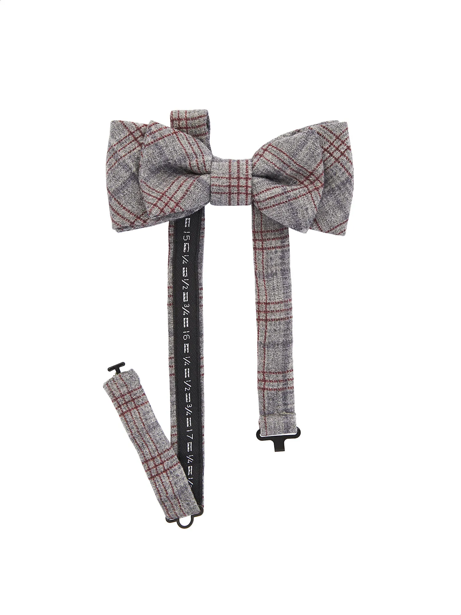 Grey and red plaid double bow tie in wool