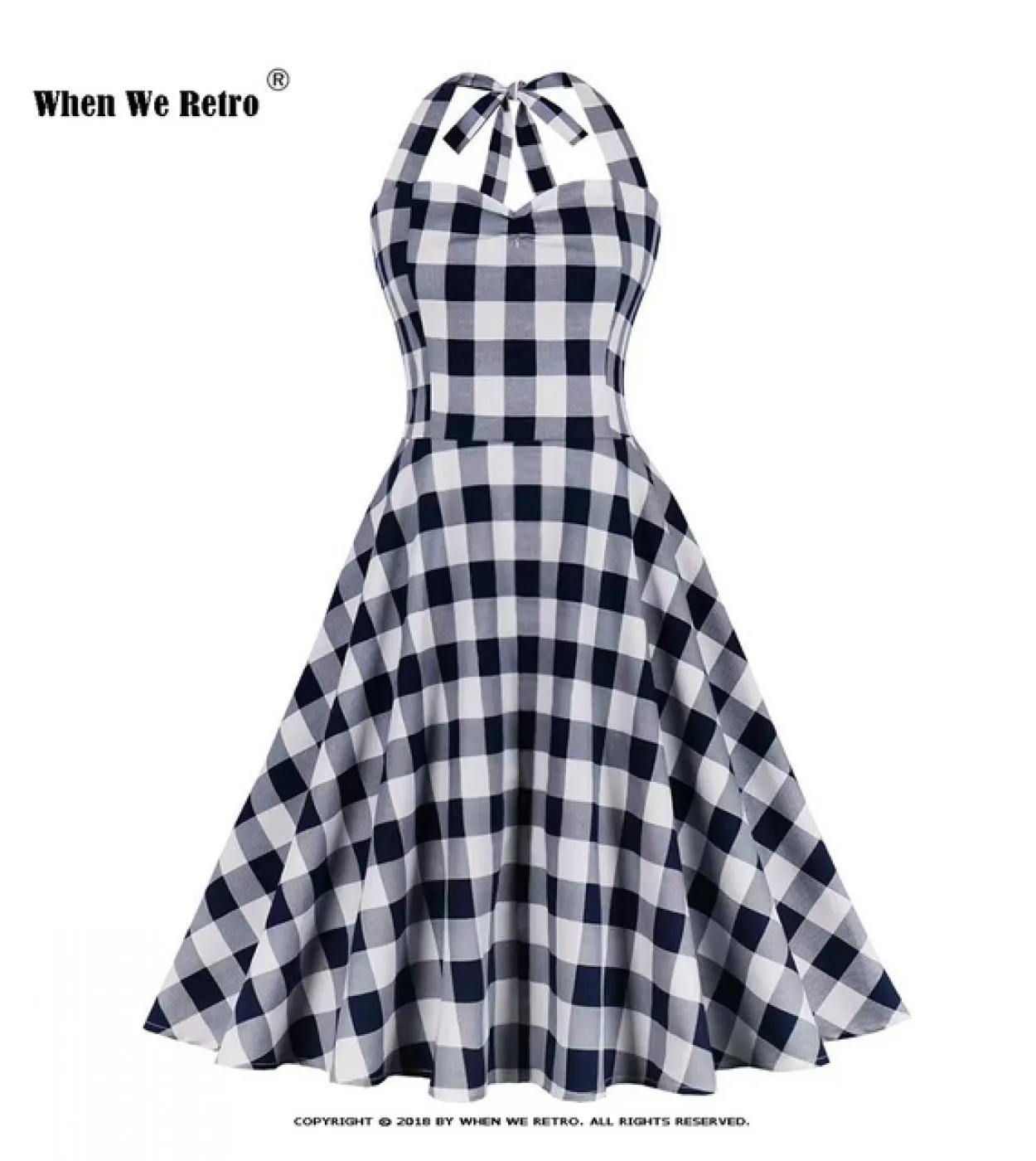 Halter Pin Up 50s 60s Retro Vintage Plaid Dress Vd3235 A Line Party Women Clothing