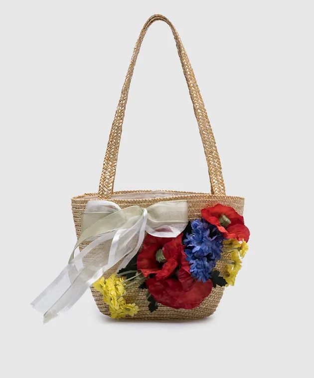 Il Trenino Borsa shopper per bambini in paglia con applicazione floreale 5512