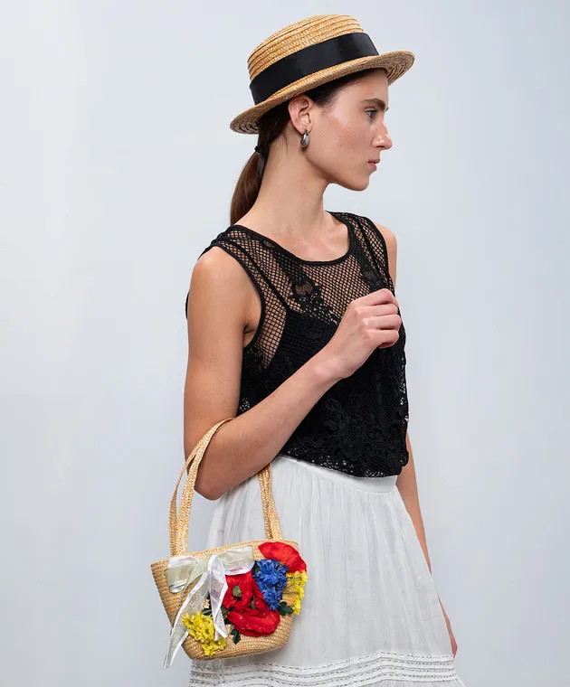 Il Trenino Borsa shopper per bambini in paglia con applicazione floreale 5512
