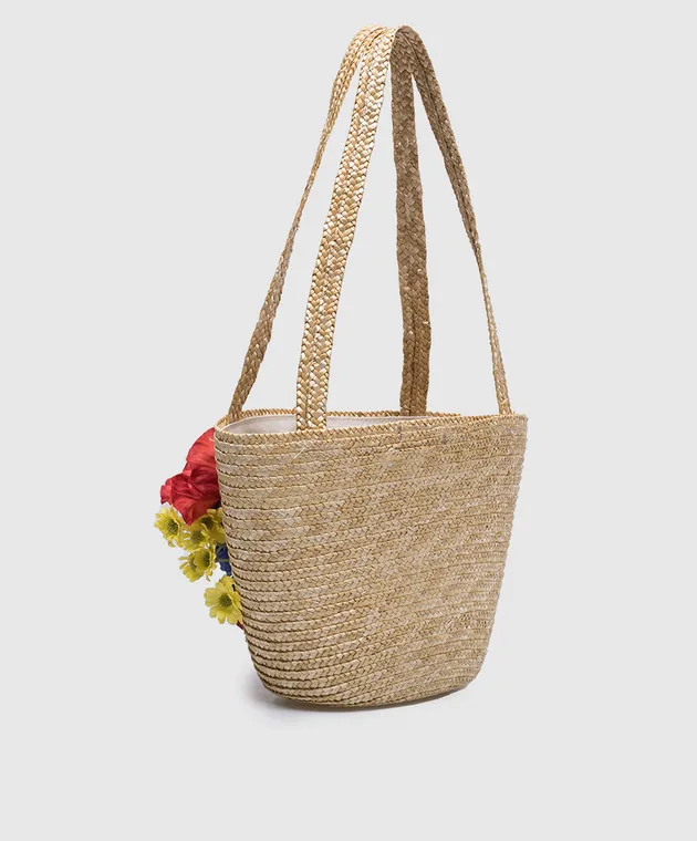 Il Trenino Borsa shopper per bambini in paglia con applicazione floreale 5512