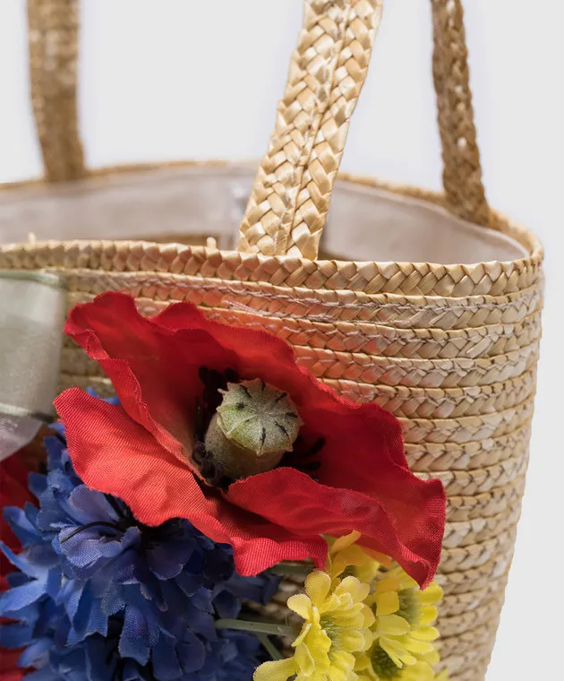 Il Trenino Borsa shopper per bambini in paglia con applicazione floreale 5512