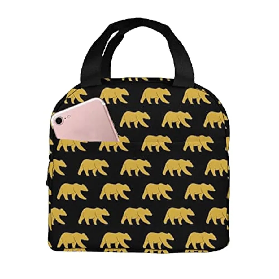 IUBBKI Borsa da picnic Orso Piccola Scala Oro Su Nero Lunch Box Bag Termico Lunch Tote Bags Impermeabile Picnic Borsa Ragazze Uo