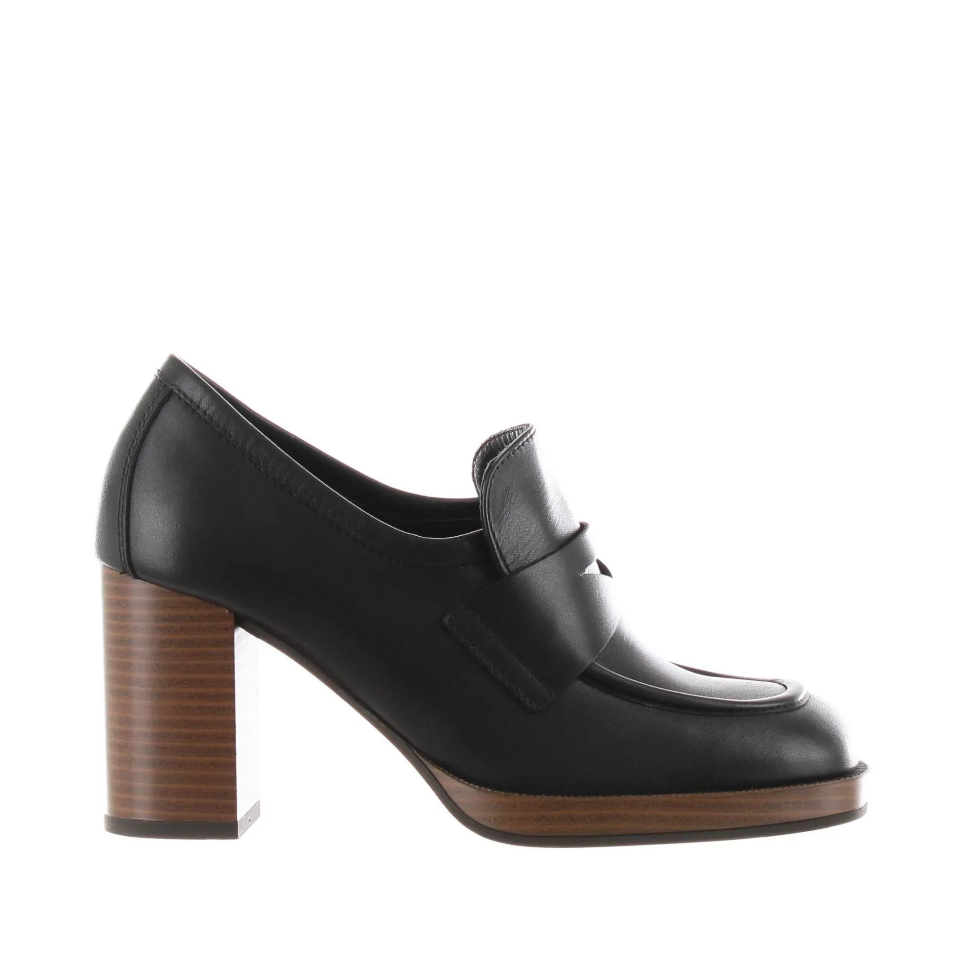 Mocassino con tacco in pelle