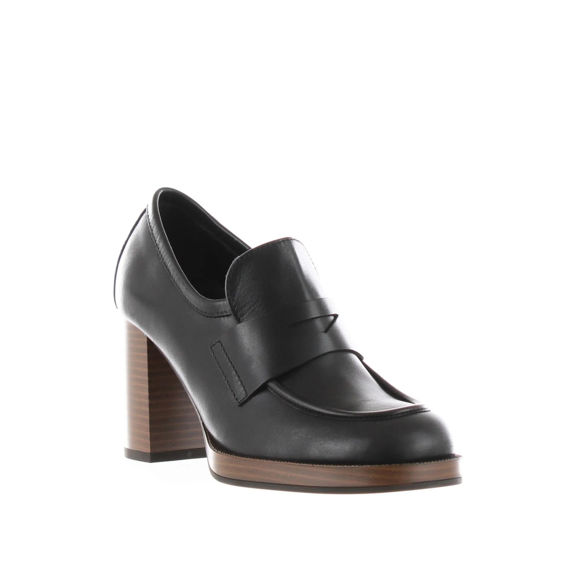 Mocassino con tacco in pelle