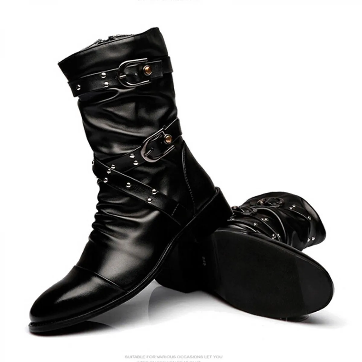 Movechain Nuovo arrivato uomo Rivetti in vera pelle Stivali punk Uomo Casual Fibbia Zip Appartamenti Stivali Martin alla moda da