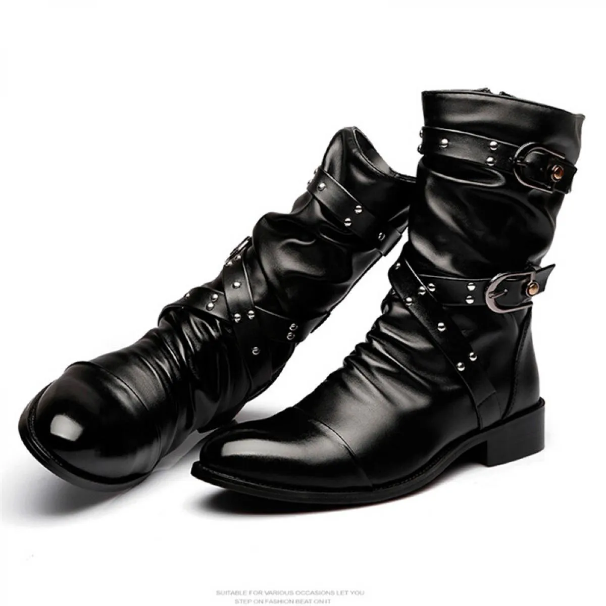 Movechain Nuovo arrivato uomo Rivetti in vera pelle Stivali punk Uomo Casual Fibbia Zip Appartamenti Stivali Martin alla moda da